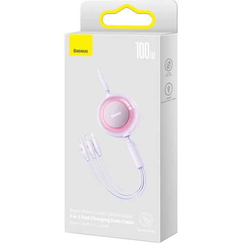 Kup Zavíratelný kabel 3w1 Baseus Bright Mirror 2 USB-C - micro USB + Lightning + USB-C 3.5A 1.1m fialový - BSU3363PRP - {ean13} - Sklep Home Screen