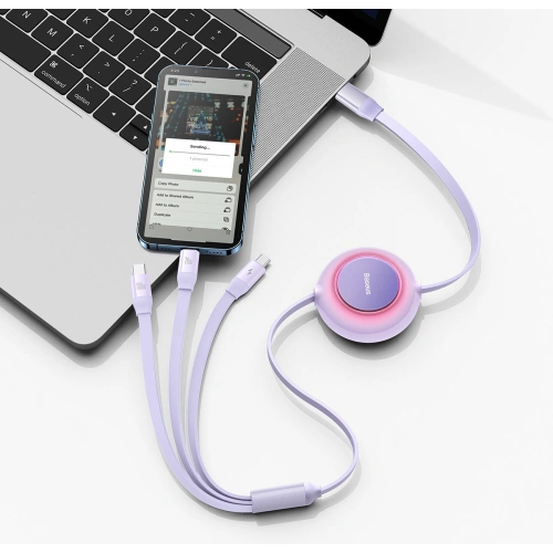 Kup Zavíratelný kabel 3w1 Baseus Bright Mirror 2 USB-C - micro USB + Lightning + USB-C 3.5A 1.1m fialový - BSU3363PRP - {ean13} - Sklep Home Screen