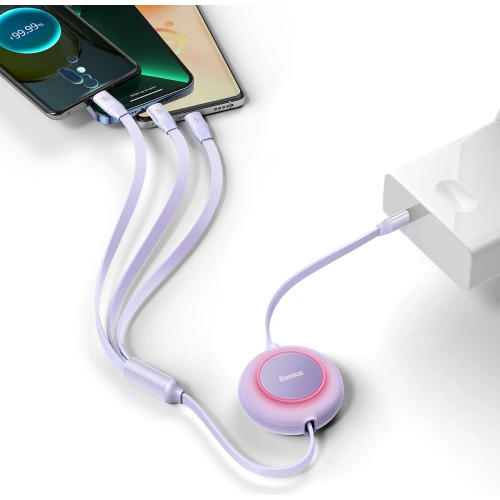 Kup Zwijany kabel 3w1 Baseus Bright Mirror 2 USB-C - micro USB + Lightning + USB-C 3.5A 1.1m fioletowy - BSU3363PRP - {ean13} - Sklep Home Screen