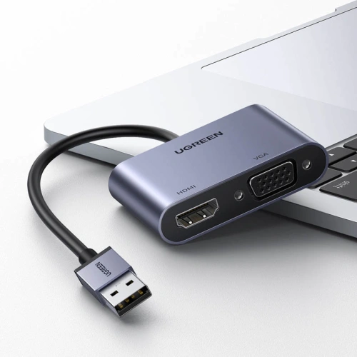 Kup Adapter UGREEN CM449 USB - HDMI 1.3 FullHD@60Hz + VGA 1.2 FullHD@60Hz grau - UGR1274GRY - {ean13} - Sklep Home Screen