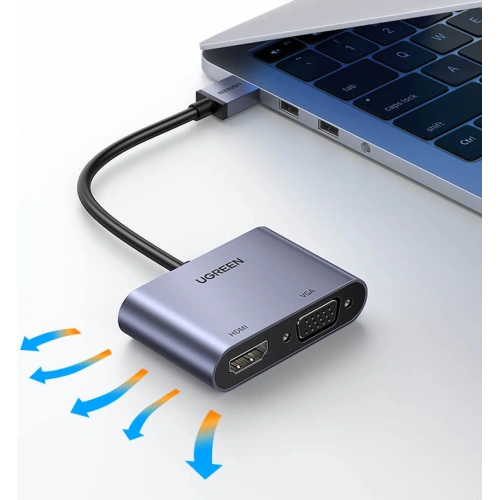 Kup Adapter UGREEN CM449 USB - HDMI 1.3 FullHD@60Hz + VGA 1.2 FullHD@60Hz grau - UGR1274GRY - {ean13} - Sklep Home Screen