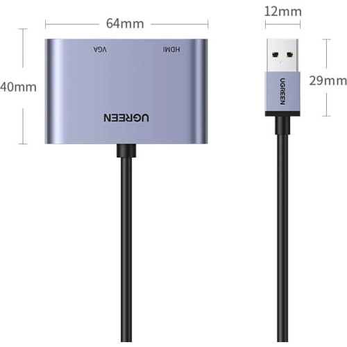 Kup Adapter UGREEN CM449 USB - HDMI 1.3 FullHD@60Hz + VGA 1.2 FullHD@60Hz grau - UGR1274GRY - {ean13} - Sklep Home Screen