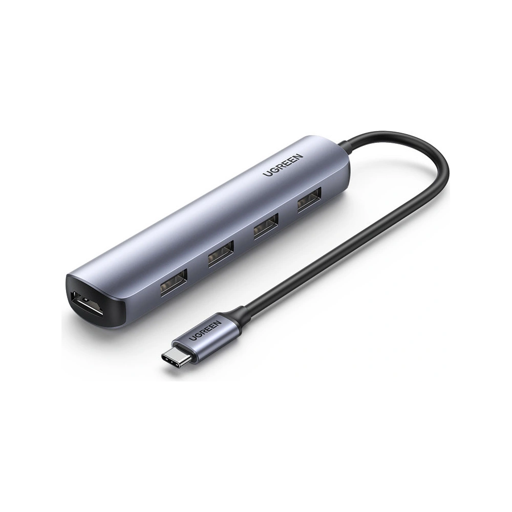 Adapter UGREEN CM417 USB-C - HDMI / 4xUSB szary