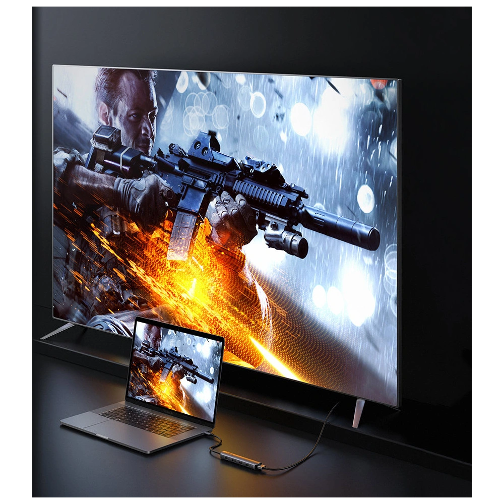 Adapter UGREEN CM417 USB-C - HDMI / 4xUSB szary