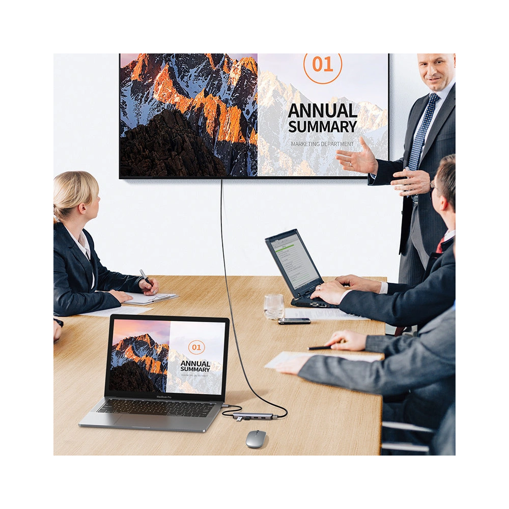 Adapter UGREEN CM417 USB-C - HDMI / 4xUSB szary