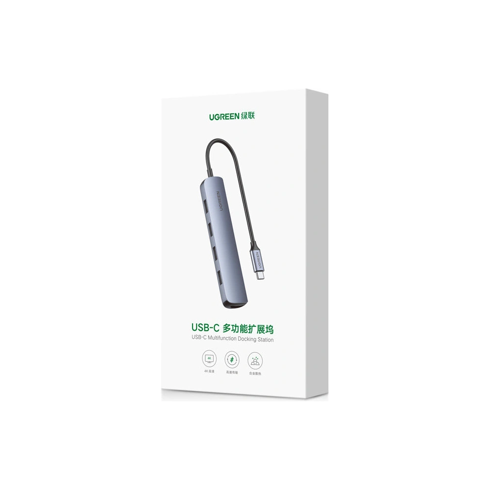 Adapter UGREEN CM417 USB-C - HDMI / 4xUSB szary