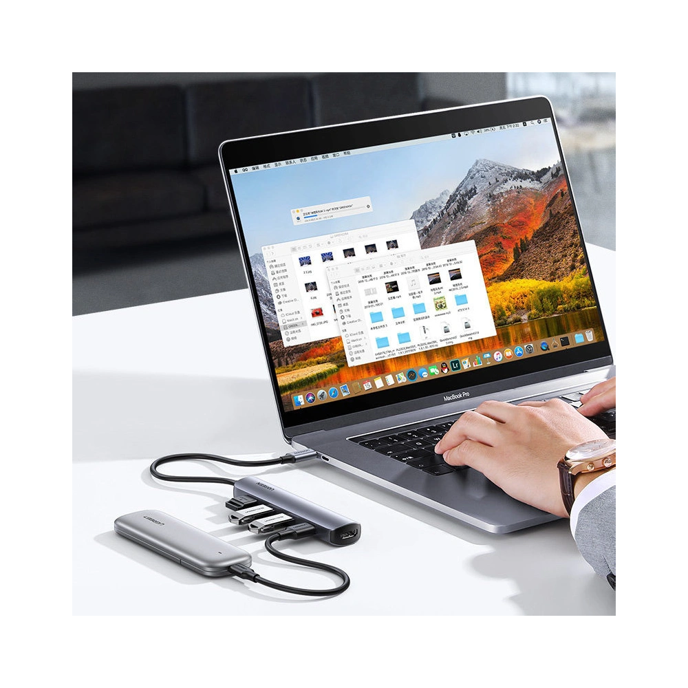 Adapter UGREEN CM417 USB-C - HDMI / 4xUSB szary