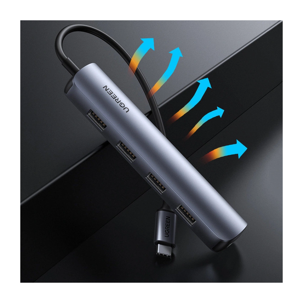 Adapter UGREEN CM417 USB-C - HDMI / 4xUSB szary