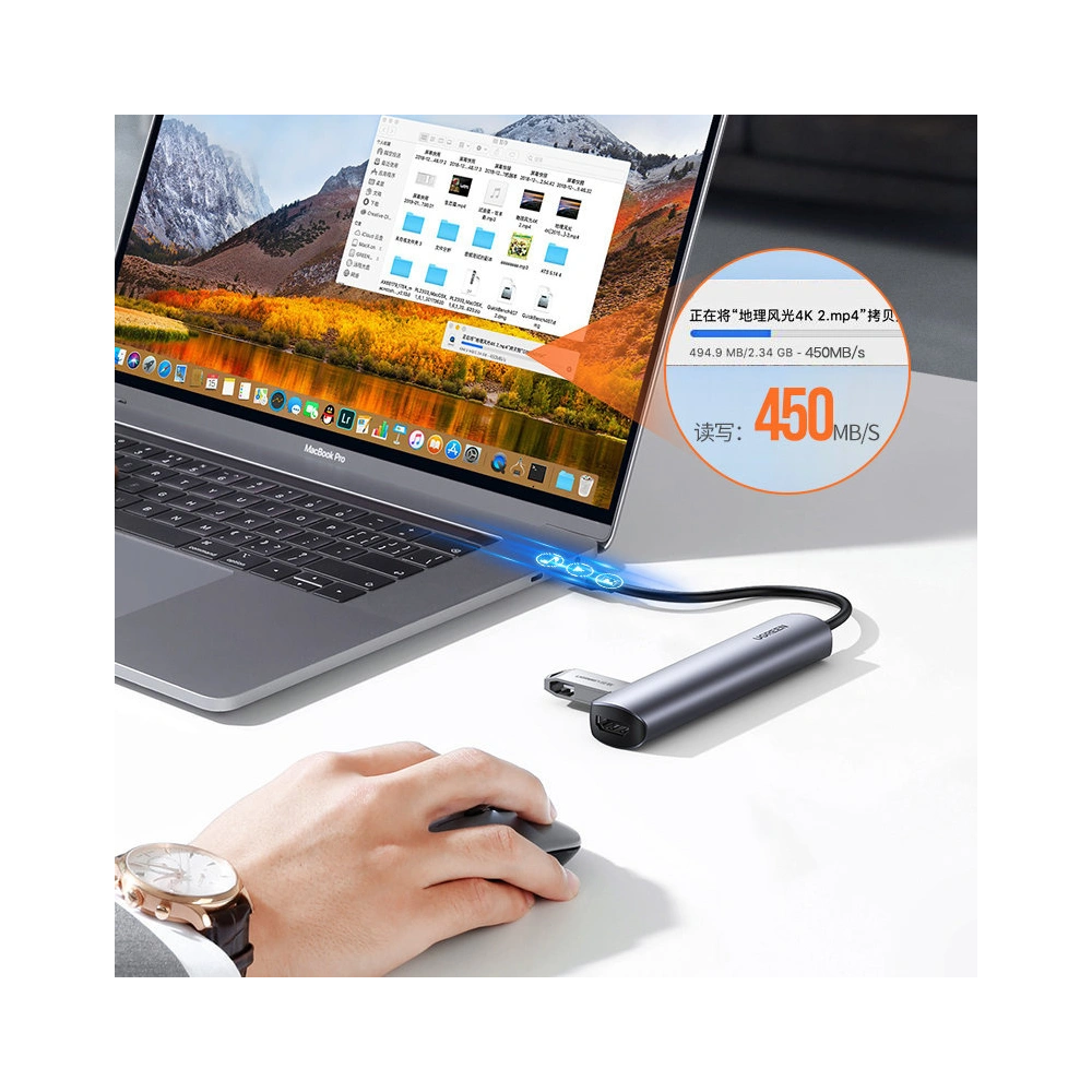 Adapter UGREEN CM417 USB-C - HDMI / 4xUSB szary