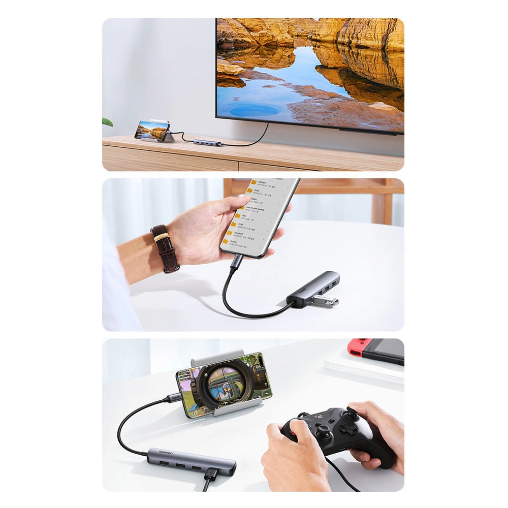 Adapter UGREEN CM417 USB-C - HDMI / 4xUSB szary