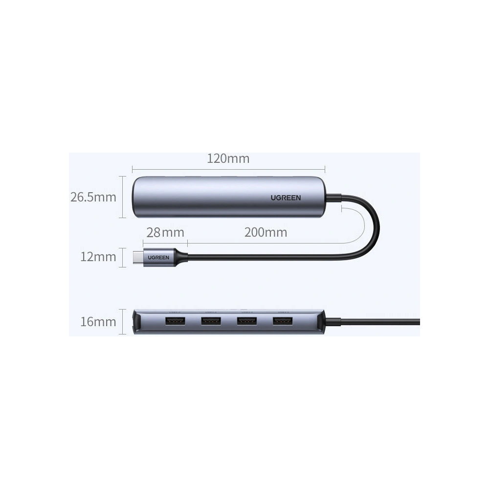 Adapter UGREEN CM417 USB-C - HDMI / 4xUSB szary