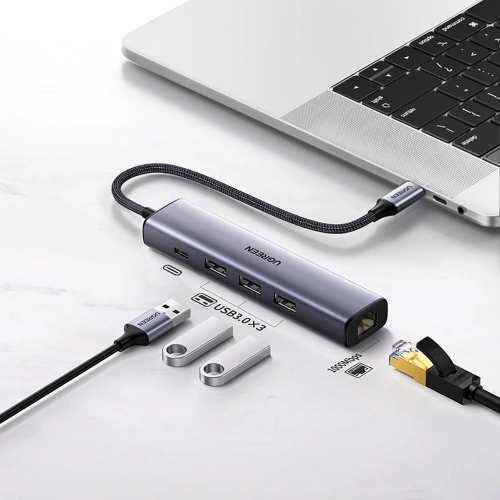 Buy UGREEN CM475 multifunctional adapter HUB USB Type C - 3 x USB / Ethernet RJ-45 / USB Type C PD gray - UGR1276GRY - {ean13} - Home Screen Store Europe