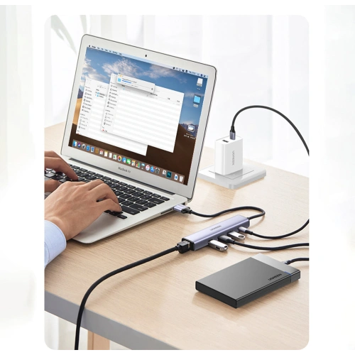 Buy UGREEN CM475 multifunctional adapter HUB USB Type C - 3 x USB / Ethernet RJ-45 / USB Type C PD gray - UGR1276GRY - {ean13} - Home Screen Store Europe