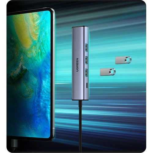 Buy UGREEN CM475 multifunctional adapter HUB USB Type C - 3 x USB / Ethernet RJ-45 / USB Type C PD gray - UGR1276GRY - {ean13} - Home Screen Store Europe