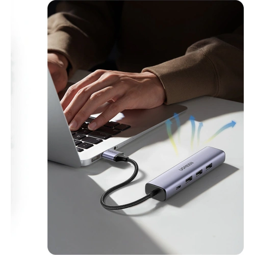 Kup Hub UGREEN CM475 USB-C - 3xUSB / Ethernet RJ-45 / USB-C PD šedý - UGR1276GRY - {ean13} - Sklep Home Screen