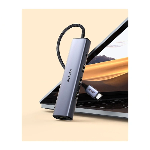 Buy UGREEN CM475 multifunctional adapter HUB USB Type C - 3 x USB / Ethernet RJ-45 / USB Type C PD gray - UGR1276GRY - {ean13} - Home Screen Store Europe