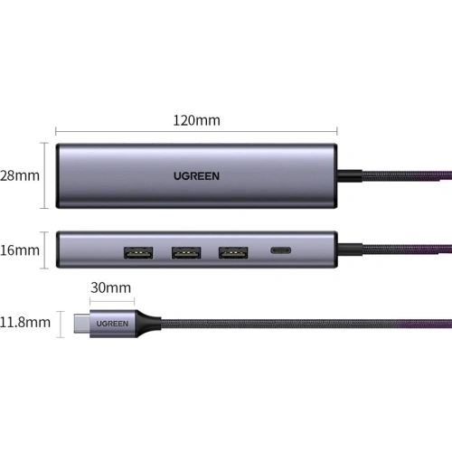 Buy UGREEN CM475 multifunctional adapter HUB USB Type C - 3 x USB / Ethernet RJ-45 / USB Type C PD gray - UGR1276GRY - {ean13} - Home Screen Store Europe