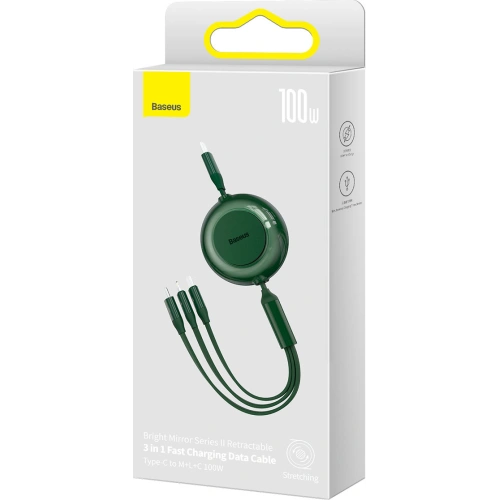 Kup Skládací kabel 3w1 Baseus Bright Mirror 2 USB-C - micro USB + Lightning + USB-C 3.5A 1.1m zelený - BSU3364GRN - {ean13} - Sklep Home Screen