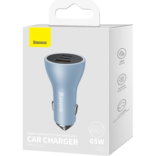 Buy Baseus Golden Contactor Pro USB-A car charger + 2x USB-C 65W blue - BSU3366BLU - {ean13} - Home Screen Store Europe
