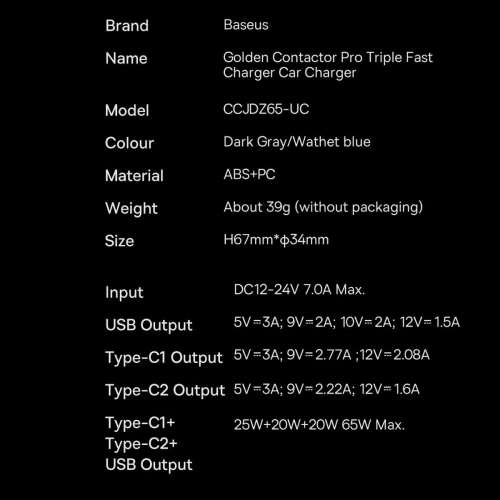 Kup Autonabíječka Baseus Golden Contactor Pro USB-A + 2x USB-C 65W modrá - BSU3366BLU - {ean13} - Sklep Home Screen