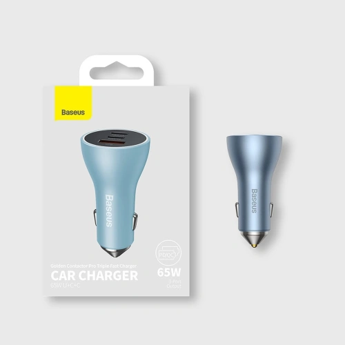 Buy Baseus Golden Contactor Pro USB-A car charger + 2x USB-C 65W blue - BSU3366BLU - {ean13} - Home Screen Store Europe
