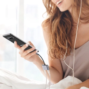 Adapter UGREEN CM231 USB-C (męski) - USB-C PD QC (żeński) + mini jack 3,5mm (żeński) szary