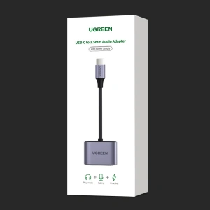 Adapter UGREEN CM231 USB-C (męski) - USB-C PD QC (żeński) + mini jack 3,5mm (żeński) szary