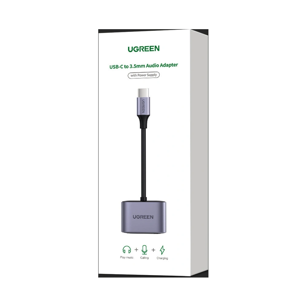 Adapter UGREEN CM231 USB-C (męski) - USB-C PD QC (żeński) + mini jack 3,5mm (żeński) szary