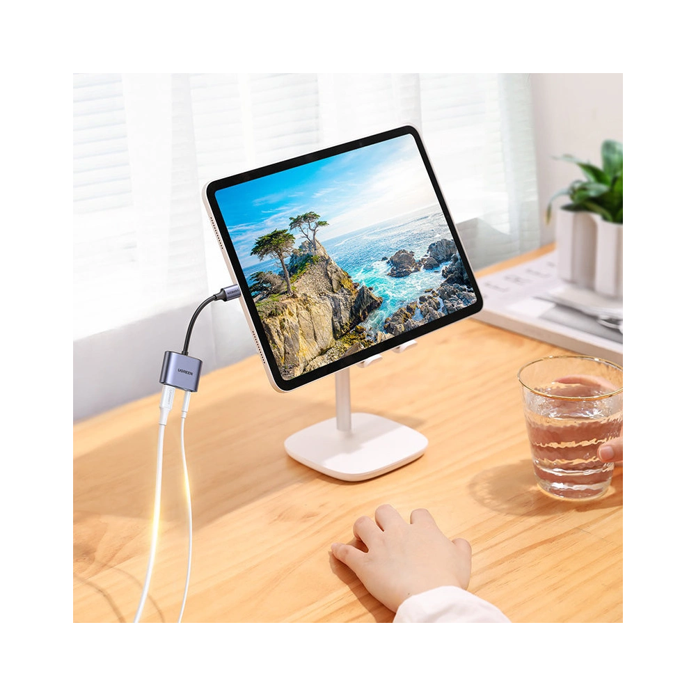 Adapter UGREEN CM231 USB-C (męski) - USB-C PD QC (żeński) + mini jack 3,5mm (żeński) szary