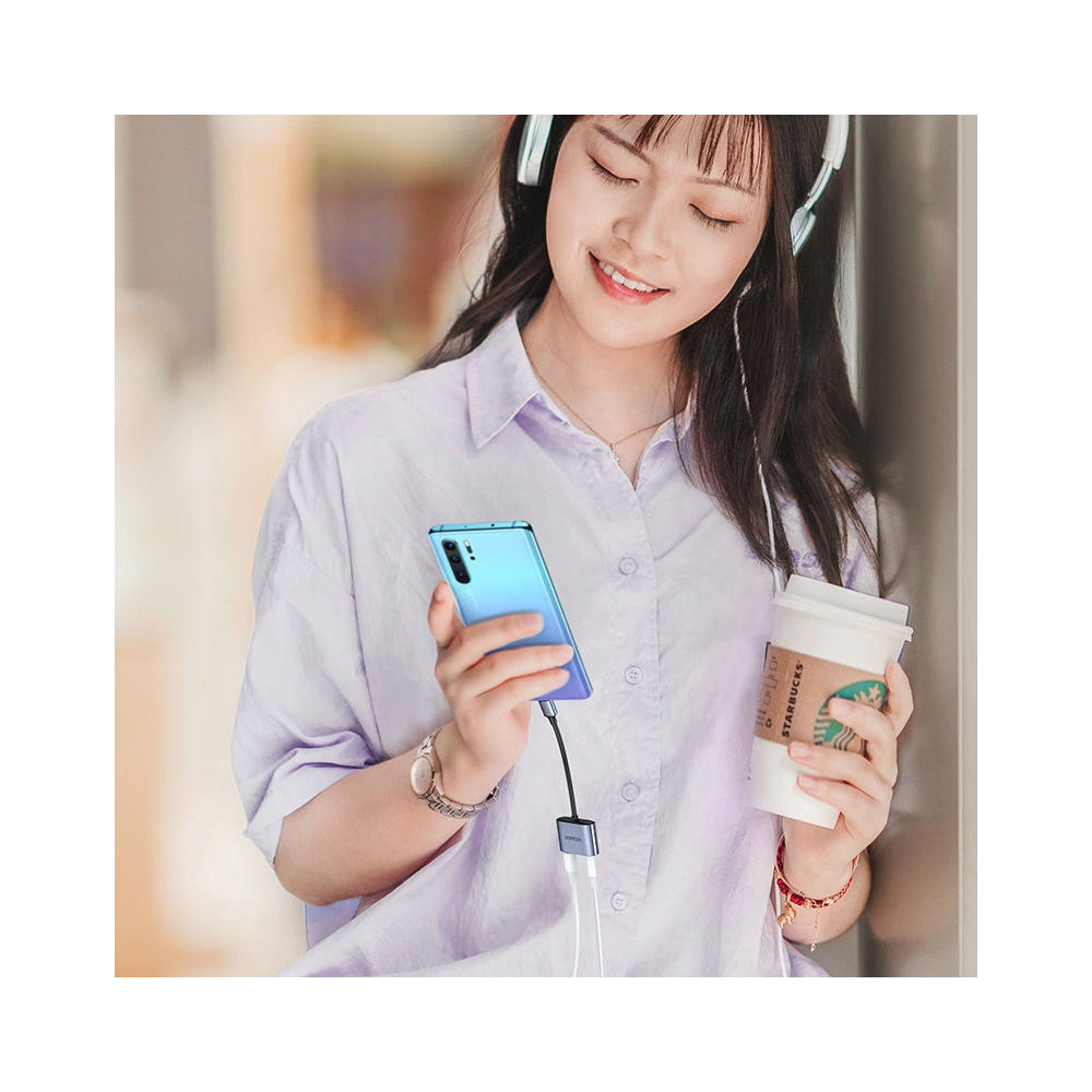 Adapter UGREEN CM231 USB-C (męski) - USB-C PD QC (żeński) + mini jack 3,5mm (żeński) szary