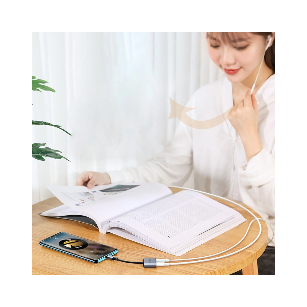 Adapter UGREEN CM231 USB-C (męski) - USB-C PD QC (żeński) + mini jack 3,5mm (żeński) szary