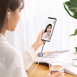 Adapter UGREEN CM231 USB-C (męski) - USB-C PD QC (żeński) + mini jack 3,5mm (żeński) szary