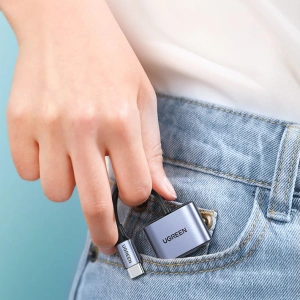 Adapter UGREEN CM231 USB-C (męski) - USB-C PD QC (żeński) + mini jack 3,5mm (żeński) szary