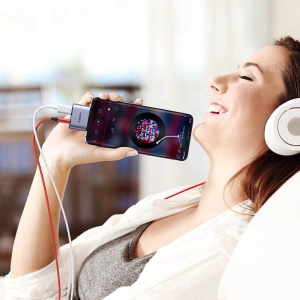 Adapter UGREEN CM231 USB-C (męski) - USB-C PD QC (żeński) + mini jack 3,5mm (żeński) szary