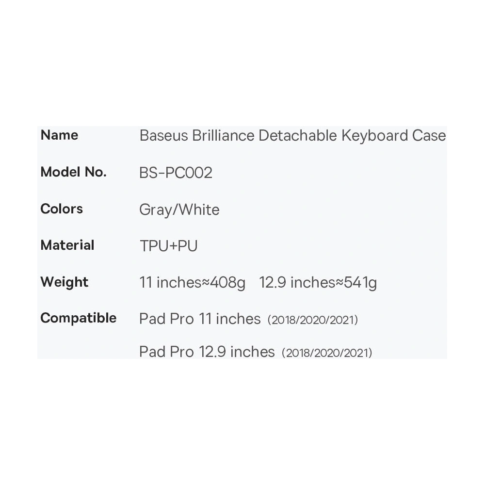 Etui z klawiaturą Baseus Brilliance Apple iPad Pro 11 2018/2020/2021 (1., 2. i 3. generacji) biały