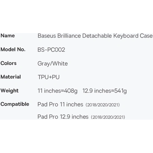 Buy Baseus Brilliance case with keyboard Apple iPad Pro 12.9 2018/2020/2021 (3., 4. i 5. gen) white - BSU3372WHT - {ean13} - Home Screen Store Europe