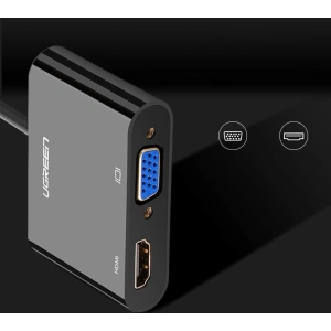 Adapter konwerter UGREEN CM101 mini HDMI (męski) - VGA (żeński) / HDMI (żeński) + mini jack 3,5mm (żeński) czarny