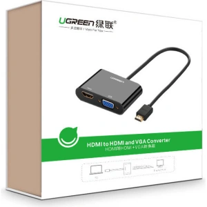 Adapter konwerter UGREEN CM101 mini HDMI (męski) - VGA (żeński) / HDMI (żeński) + mini jack 3,5mm (żeński) czarny