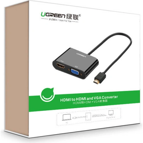 Kup Adaptér konvertor UGREEN CM101 mini HDMI (samec) - VGA (samice) / HDMI (samice) + mini jack 3,5mm (samice) černý - UGR1284BLK - {ean13} - Sklep Home Screen