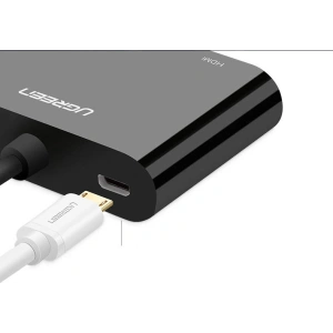 Adapter konwerter UGREEN CM101 mini HDMI (męski) - VGA (żeński) / HDMI (żeński) + mini jack 3,5mm (żeński) czarny