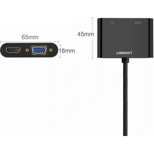 Adapter konwerter UGREEN CM101 mini HDMI (męski) - VGA (żeński) / HDMI (żeński) + mini jack 3,5mm (żeński) czarny