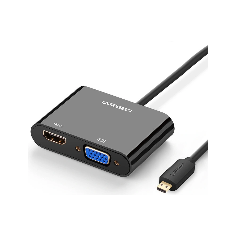 Adapter video UGREEN MM115 micro HDMI - HDMI + VGA 30cm czarny
