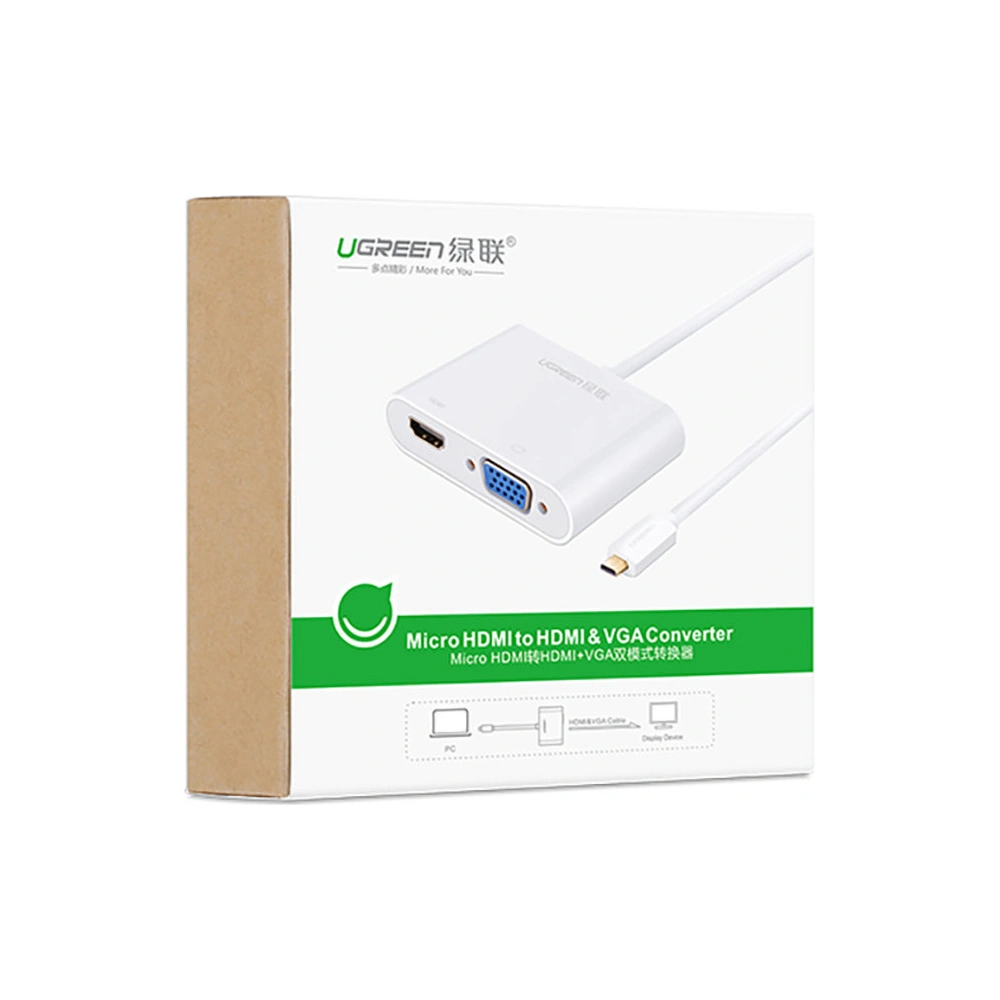 Adapter video UGREEN MM115 micro HDMI - HDMI + VGA 30cm czarny