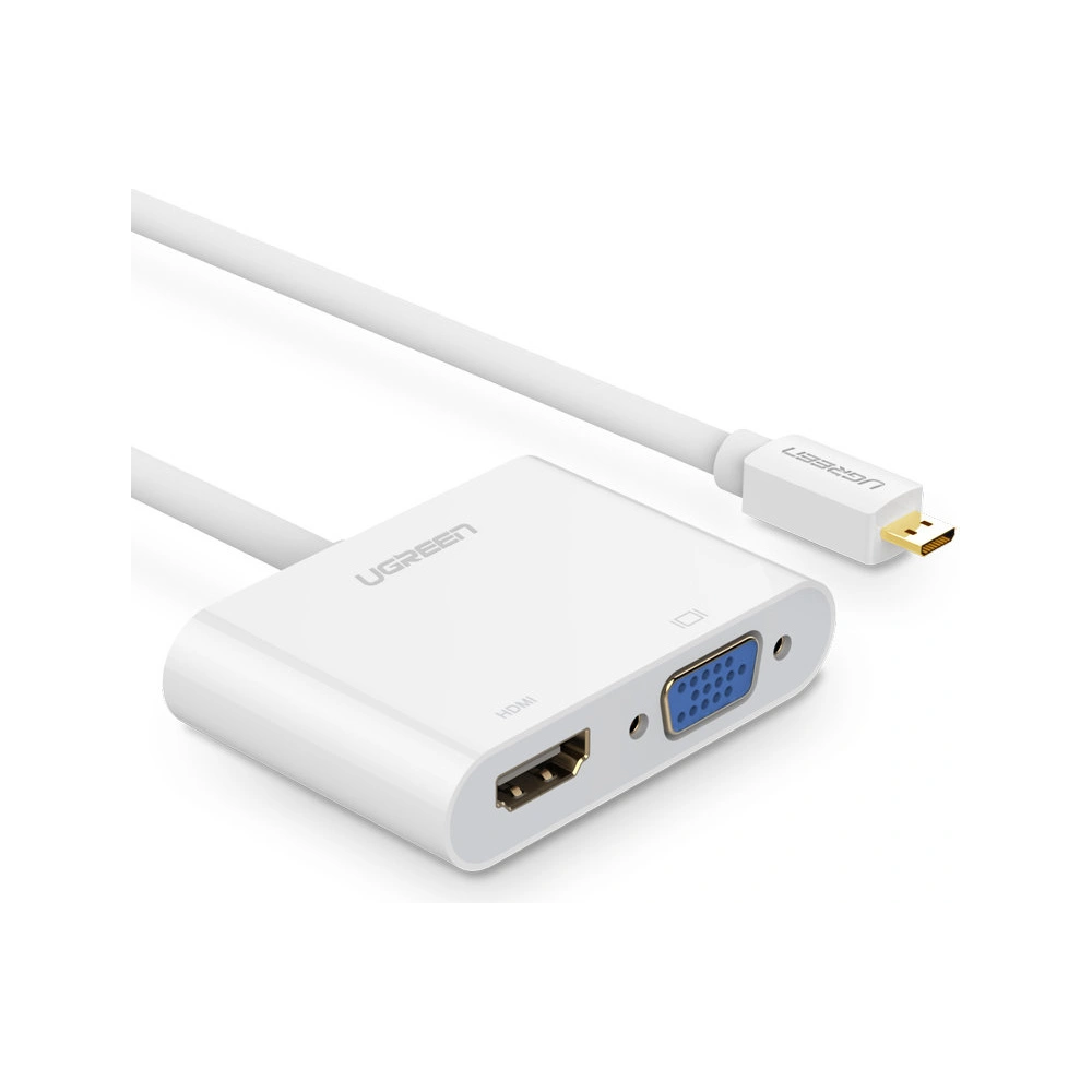 Adapter video UGREEN MM115 micro HDMI - HDMI + VGA 30cm czarny