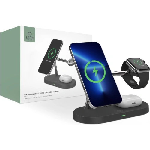 Kup Bezdrátová nabíječka MagSafe Tech-Protect A14 3in1 Magnetic Wireless Charger Black - THP1136BLK - {ean13} - Sklep Home Screen