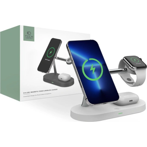 Kup Bezdrátová nabíječka MagSafe Tech-Protect A14 3v1 Magnetic Wireless Charger Bílá - THP1137WHT - {ean13} - Sklep Home Screen