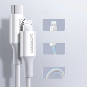 Kabel UGREEN US171 USB-C - Lightning MFi 3A 0.5m biały