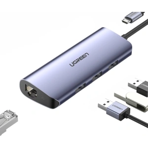 Adapter HUB UGREEN CM252 USB- C - 3 x USB / Ethernet RJ-45 / microUSB szary