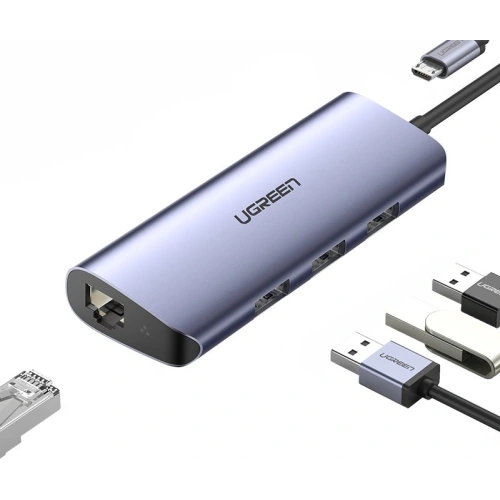 Kup Adapter-Hub UGREEN CM252 USB-C - 3 x USB / Ethernet RJ-45 / microUSB grau - UGR1299GRY - {ean13} - Sklep Home Screen