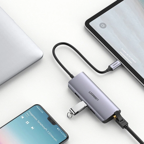 Kup Adapter-Hub UGREEN CM252 USB-C - 3 x USB / Ethernet RJ-45 / microUSB grau - UGR1299GRY - {ean13} - Sklep Home Screen